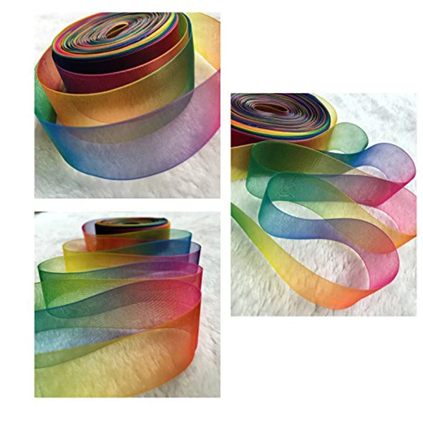 

50Yd 25Mm Rainbow Shimmer Sheer Organza Ribbon Long Diy Craft Hair Bow Decor Organza Fabric Roll Dressmakers Brides Decorators