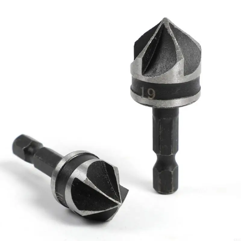 Q81C 3Piece Hexadecimal Shank Countersink Drill Bit 5Flute Chamfer Tool For Wood Drilling 12mm 16mm 19mm High Carbon Steel