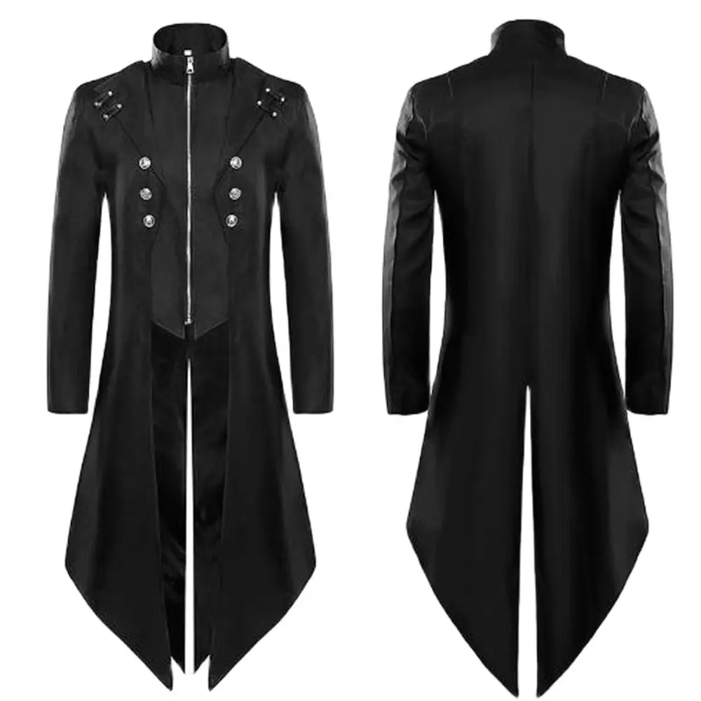 

2024 Men Dresses Medieval Retro Jacket Men Mid-Length Punk Outerwear Retro Swallo Twtail Gothic Overcoat New European American T