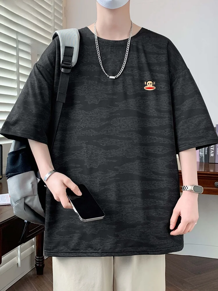 

Qui Dry Ice Silk T-irt Men's Summer Thin Casual Print round Ne ort Sve Top Loose Fit Youth Faion