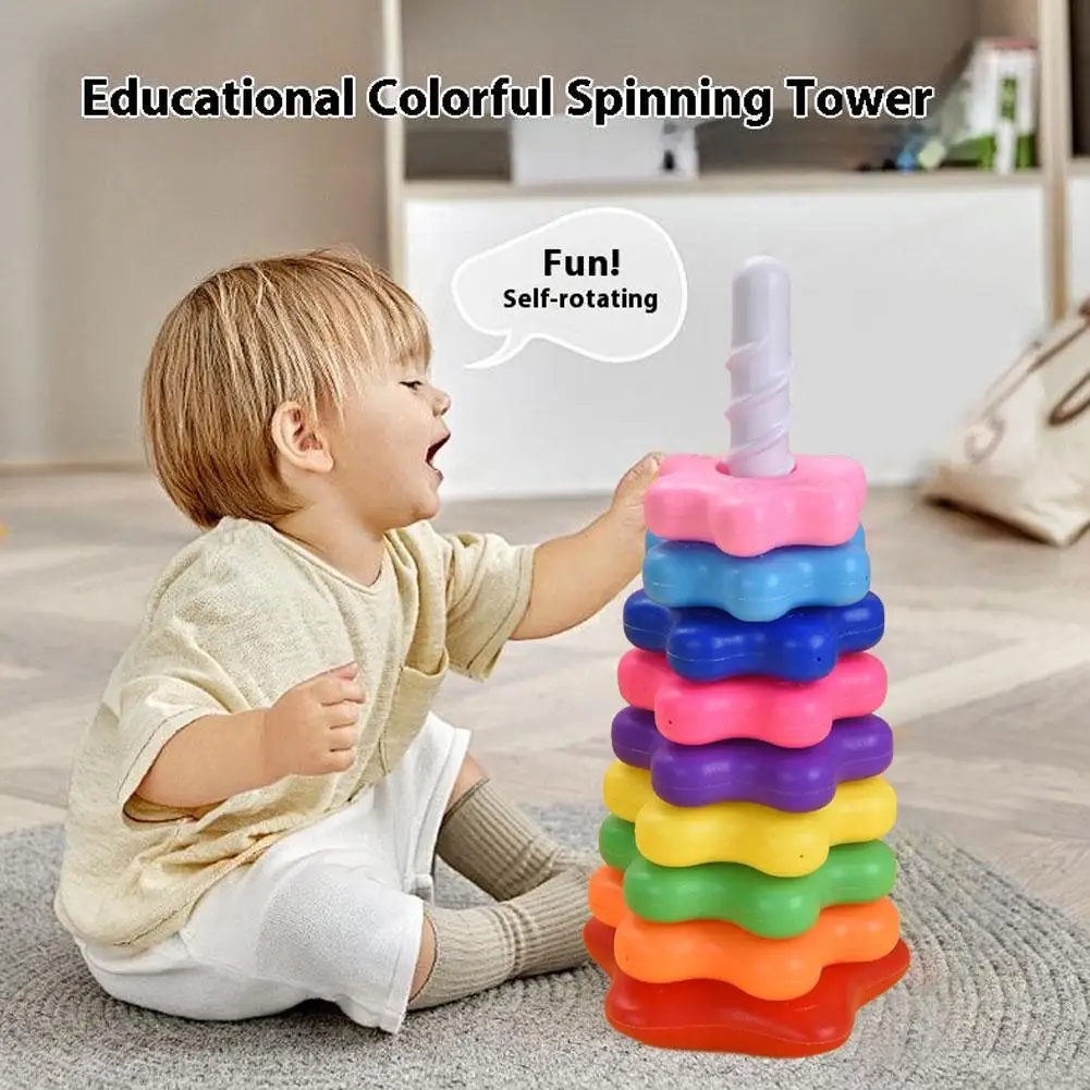 ตัวต่อเรนโบว์แบบมอนเตสซอรี่ ซ้อนและหมุนได้ - ของเล่นเสริมพัฒนาการสำหรับเด็ก ปลอดภัย สร้างสรรค์ เหมาะสำหรับการเรียนรู้ในวัยเริ่มต้น ของขวัญสำหรับเด็ก