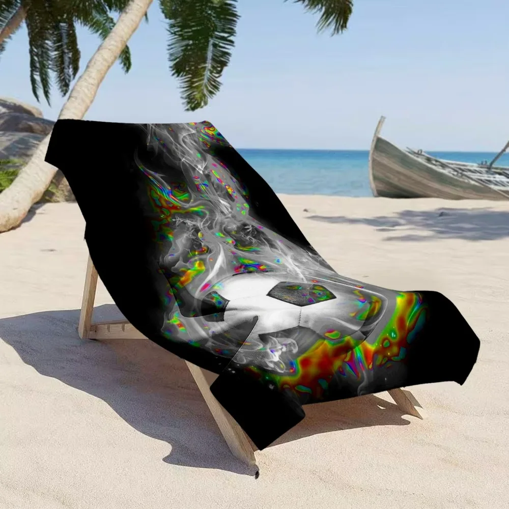 Psychedelic Soccer Beach Towel, Colorful Smoke Ball Print, Abstract Art Design, Quick Dry Microfiber, Gift for Football Fans