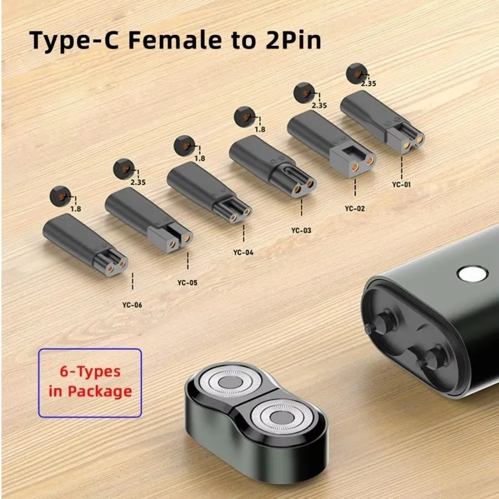 6 PCS USB Type C Female Shaving Type-C Charger Adapter 2.35mm 1.8mm Shaving Power Adapter Two-Hole Shaving Charging Adapter