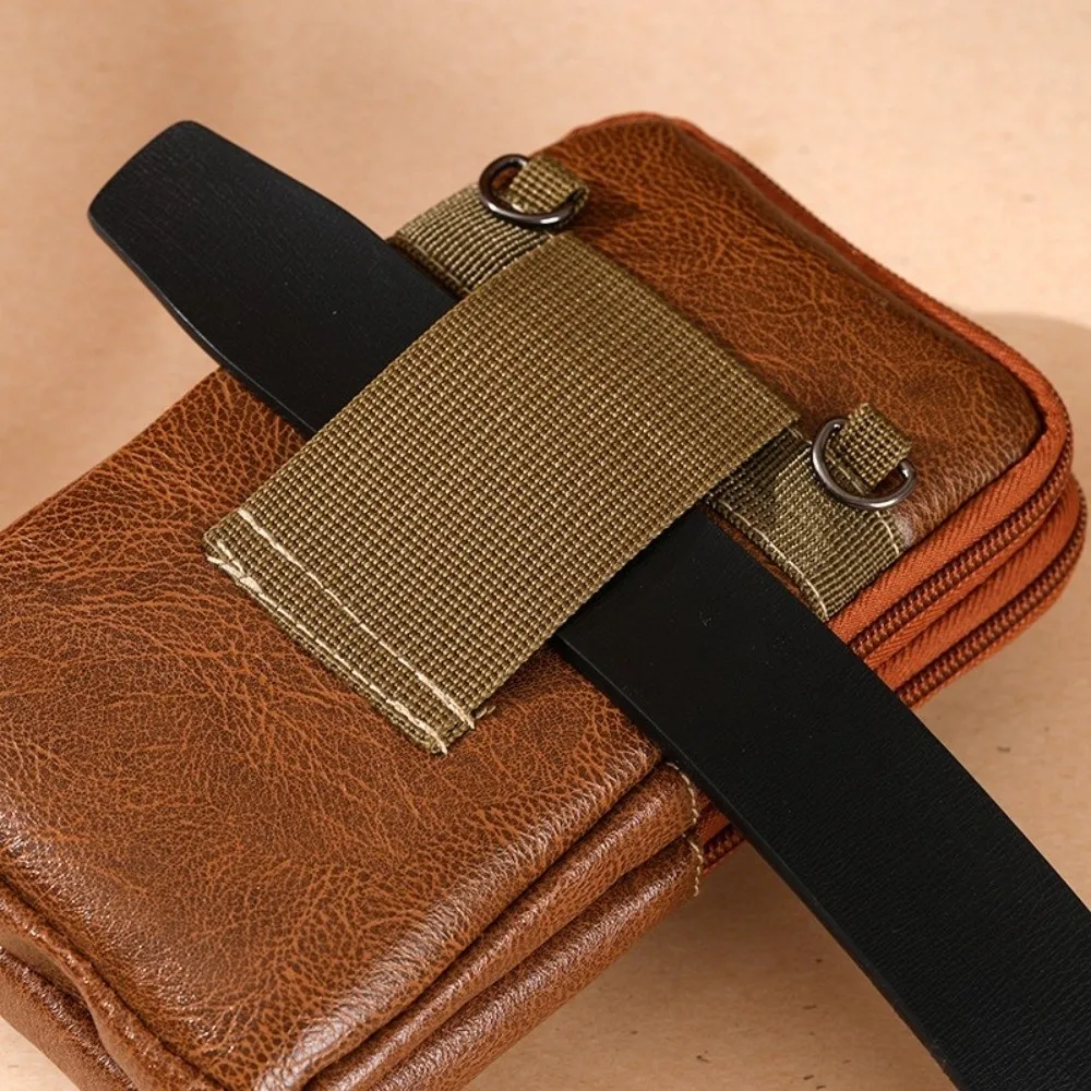Umhängetasche aus PU-Leder, schlichtes Design, mehrere Taschen, Umhängetasche, Ledertasche, vielseitiger Stil, Hüfttasche, Outdoor-Sport – Detail 2