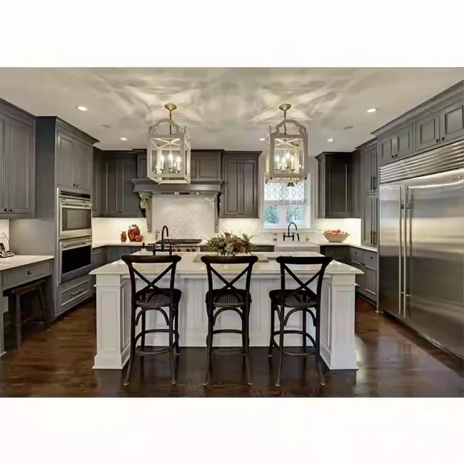 Luxury Custom Island Cabinets Design White Antique Solid Modern Galley Kitchen Wood Cabinet Door
