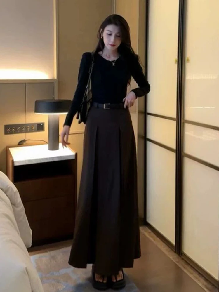 

Fall 2024 Elegant Drapey Slimming Backless Suit Blouse And Long Skirt Fashionable Two-Piece Set Polyester Fiber Long Sleeve r...