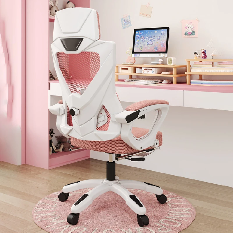 

Розовое офисное кресло с сетчатой спинкой, милое и удобное, для дома и офиса, игровое, с высокой спинкой, на колесиках, офисная мебель