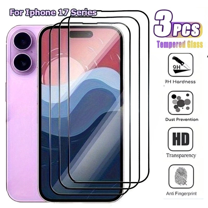 

3Pcs Full Cover Tempered Glass for iPhone 17 16 15 Pro Max 14 13 12 Pro 16e 15 14 Plus 17 Air XR XS Ultra Clera Screen Protector
