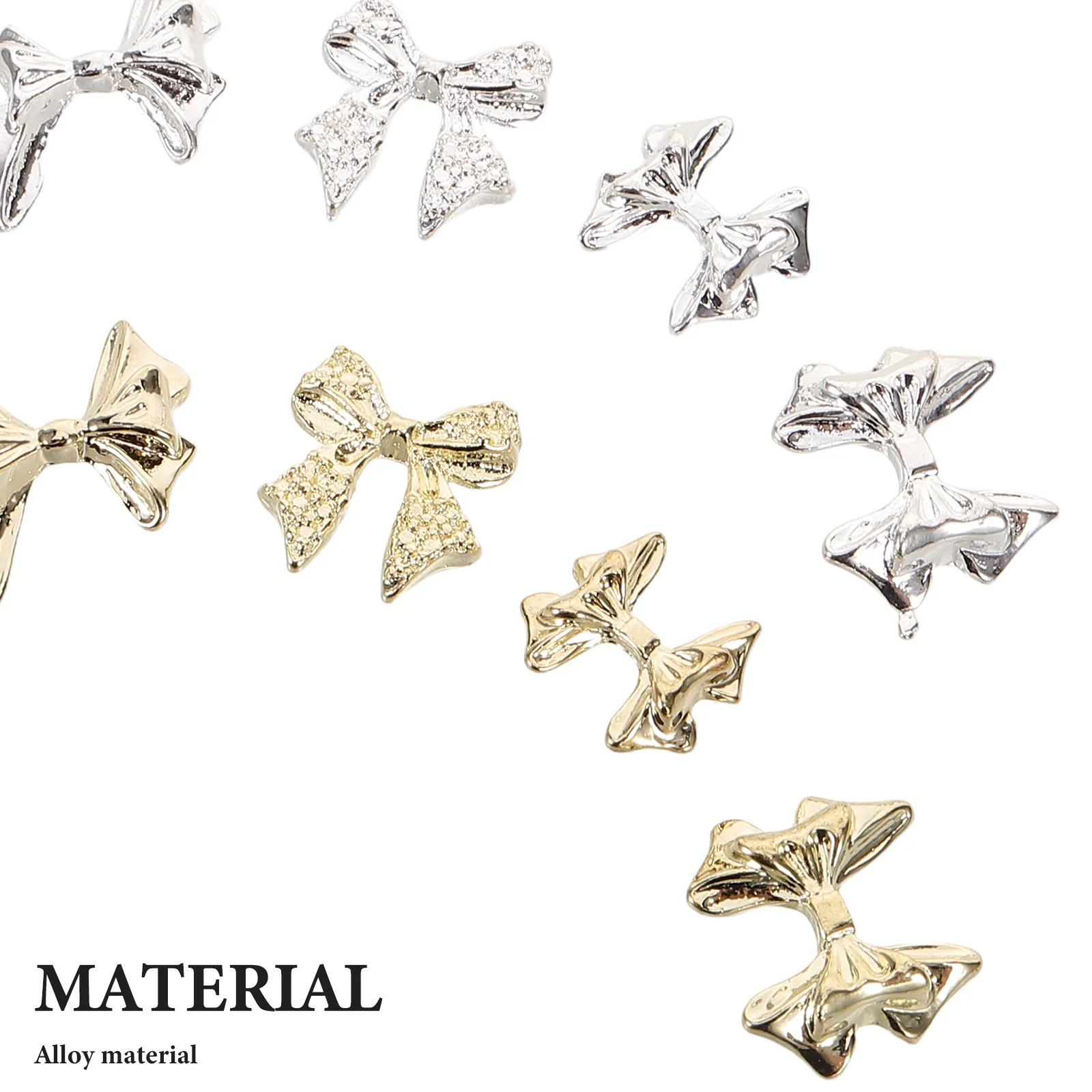 100pcs Bow Knot Nail Art Charms Shiny 3D Metal Manicure Decorations For Women Diy Nail Design Embellishments