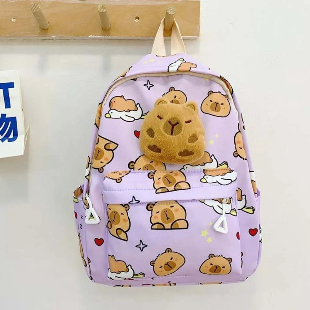 Doll Decoration Capybara Backpack Nylon Wide Straps Cartoon Animal Daypack Foldable Multi Functional Large Capacity School Bag