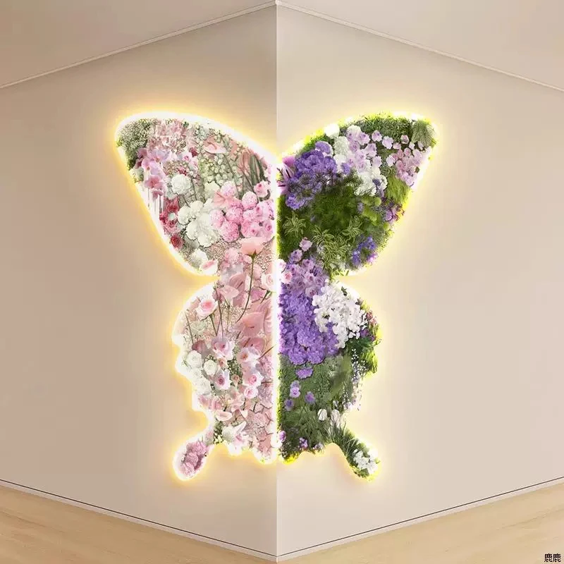 Cream butterfly-themed hallway decor painting floral living room entrance corner wall hanging corridor corner mural light