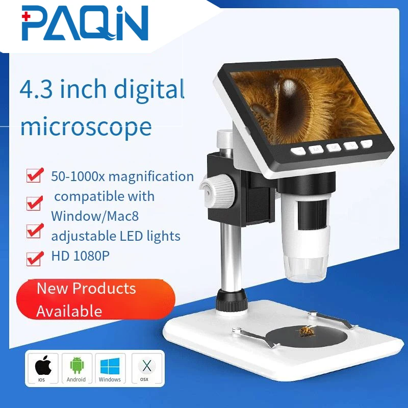 4.3-Inch Portable Electronic Digital Microscope 1000X 2mp Coin Microscope Magnifier Camera 1080p Video Microscope