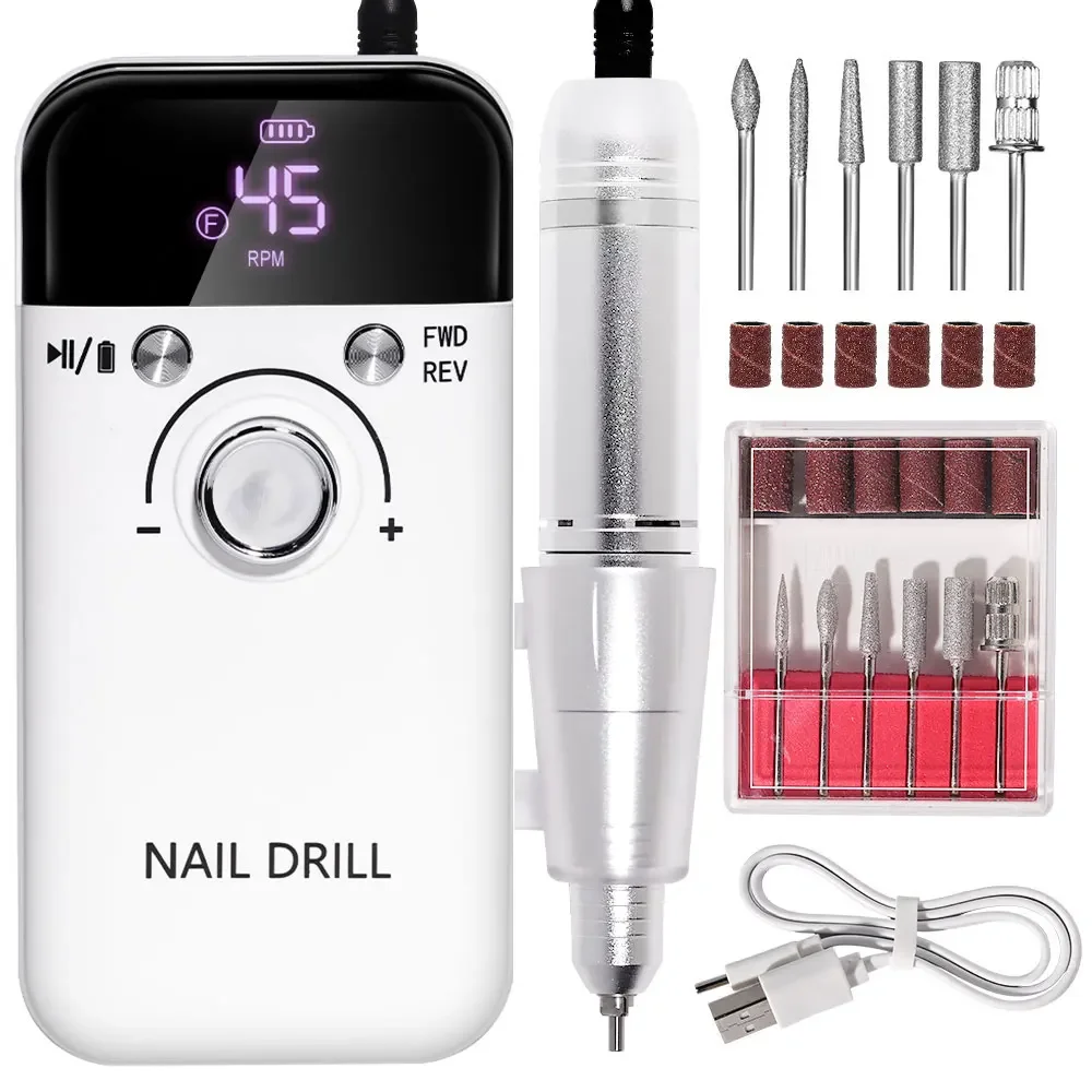 

Electric Nail Drill Professional 45000RPM - Rechargeable Nail Drill Kit Portable Electric Nail File With Complete Bits