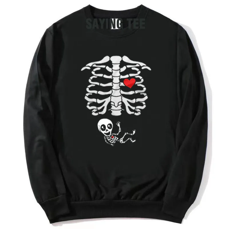 Mutterschaft Halloween Skelett T-Shirts Paar Röntgen Baby Schwangerschaft Pullower Pullover Herren Burger Essen Schwangerschaft Ankündigung Top – Detail 12