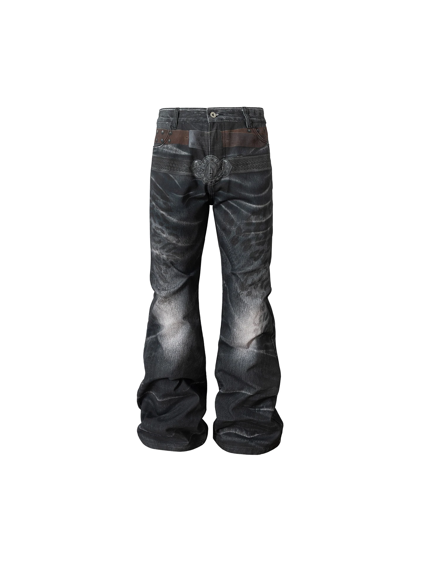 

Мужские джинсы NASHUBNH Online с 3D-принтом «Волна» и леопардовым принтом, с двойным поясом, прямого кроя, дышащие, повседневные