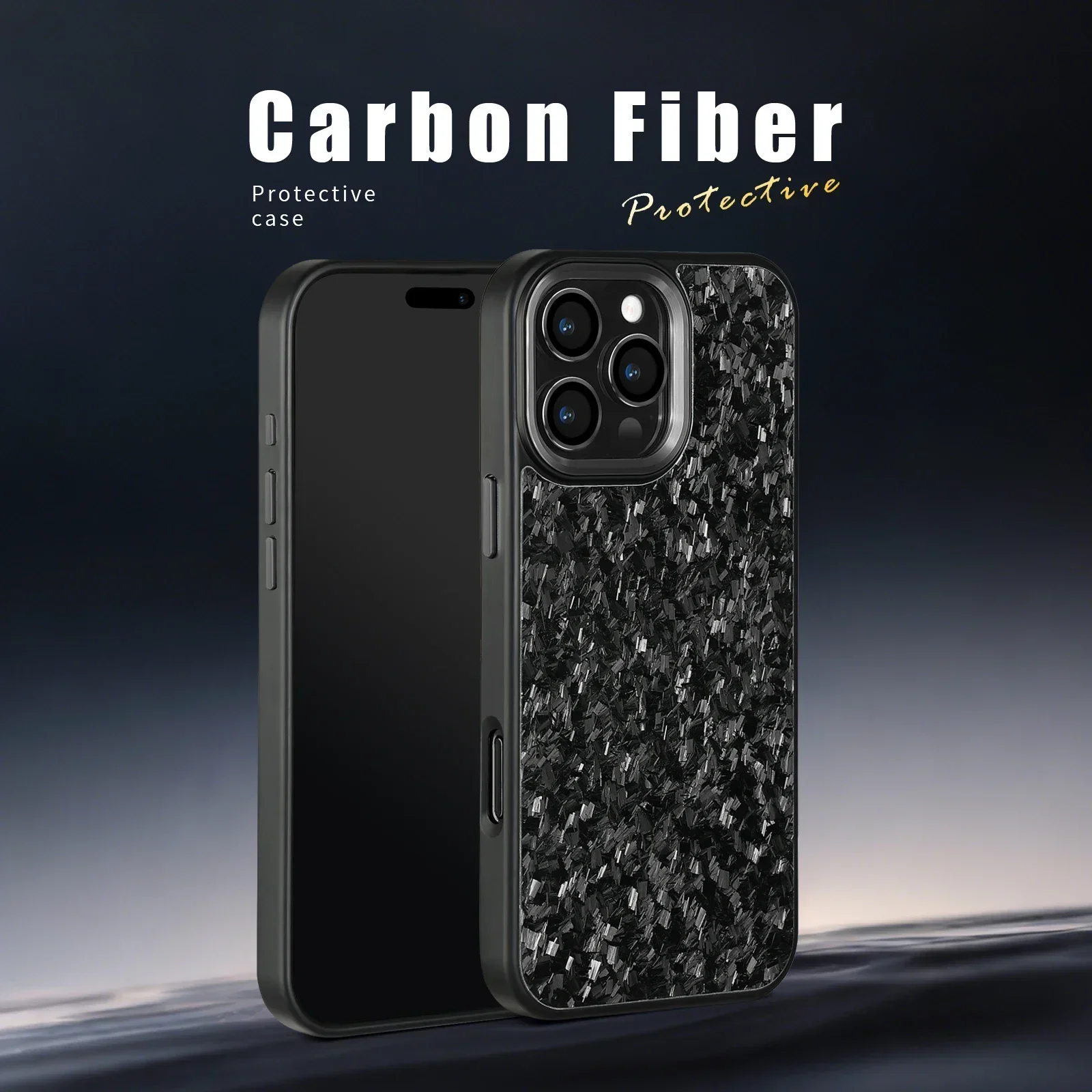 

Real Carbon Fiber Armor Cover for IPhone 16Promax 15 Pro Max 14 13 12 11 Case Metal Frame Wireless Charge Forged Fiber Cover