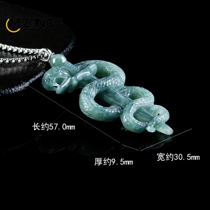 Original Natural A Goods Jade Snake Year Pendant Black Mamba Ice Memorial Jade Necklace Hip Hop Fashion Gift for Men and Women