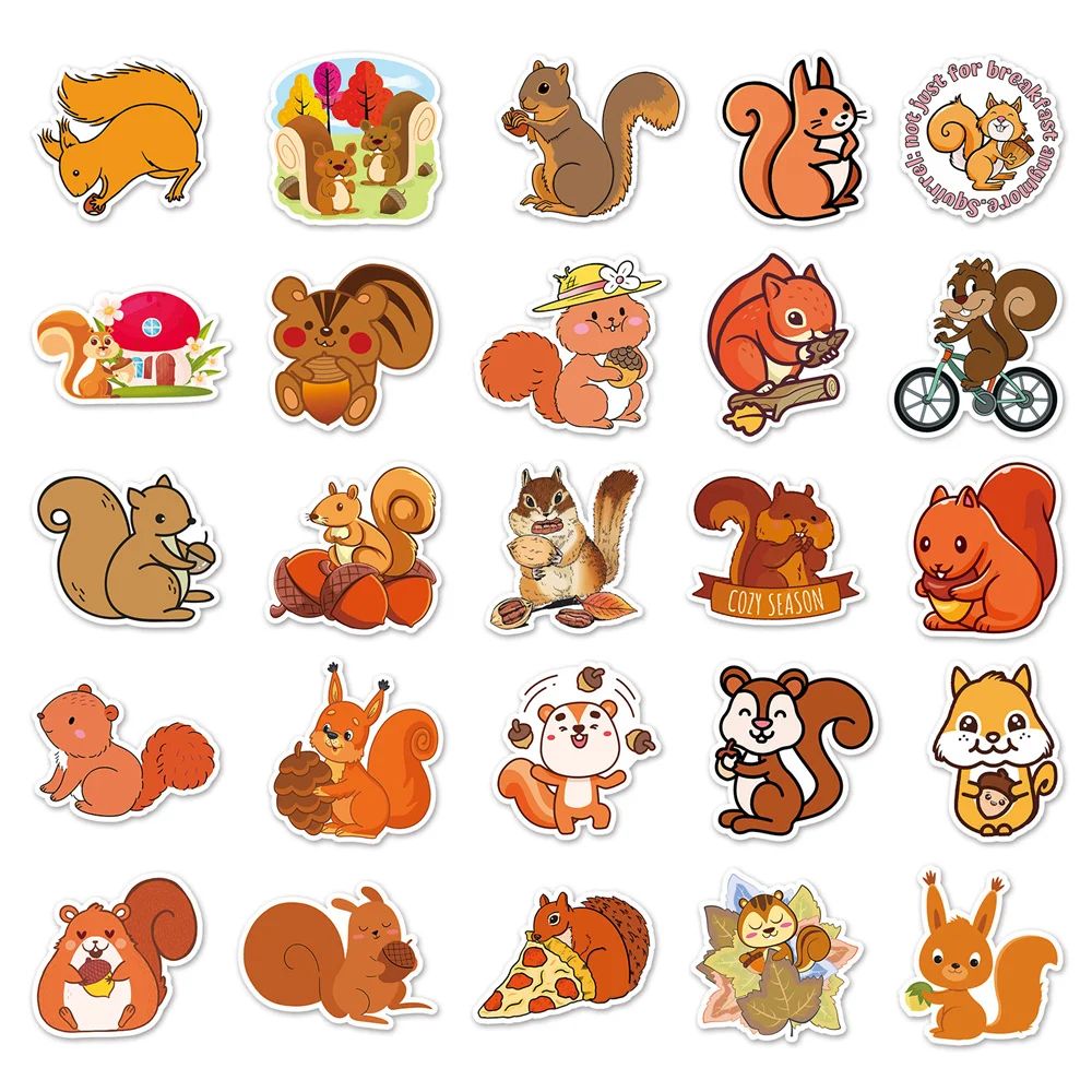 50pcs Cartoon Squirrel Stickers Pack Laptop Phone Ipad Handmade Journal Accessories Cute Sticker DIY Scrapbooking Supplies