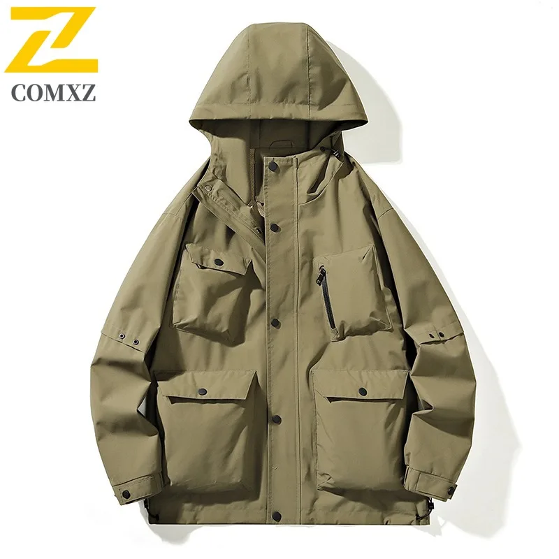 

COMXZ Мужская куртка для верховников с несколькими карманами, уличная водонепроницаемая легкая ветровка для езды на велосипеде, пальто Normcore, осенняя куртка