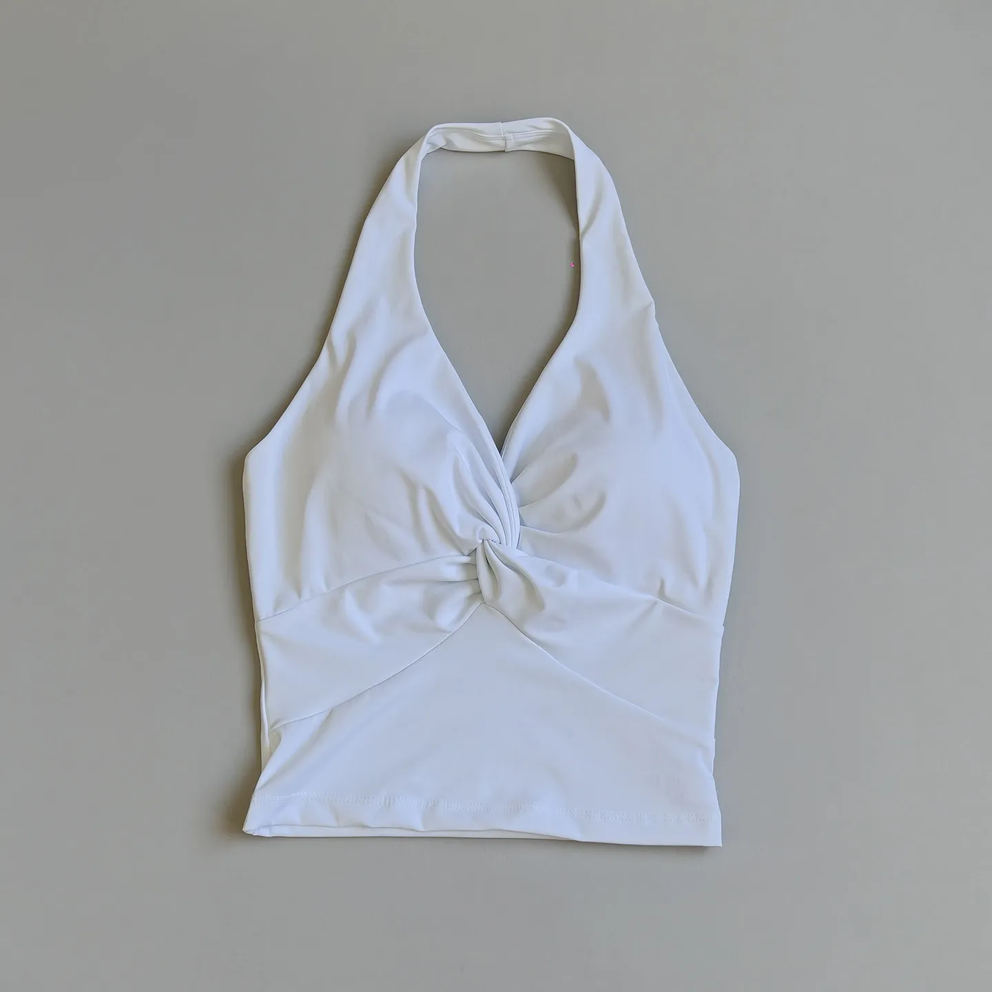 V-Ausschnitt Neckholder-Top mit Brustpolster, geraffte, stoßfeste, atmungsaktive, schnelltrocknende Sport-Trainings-Lauf-Fitness-Unterwäsche – Detail 6