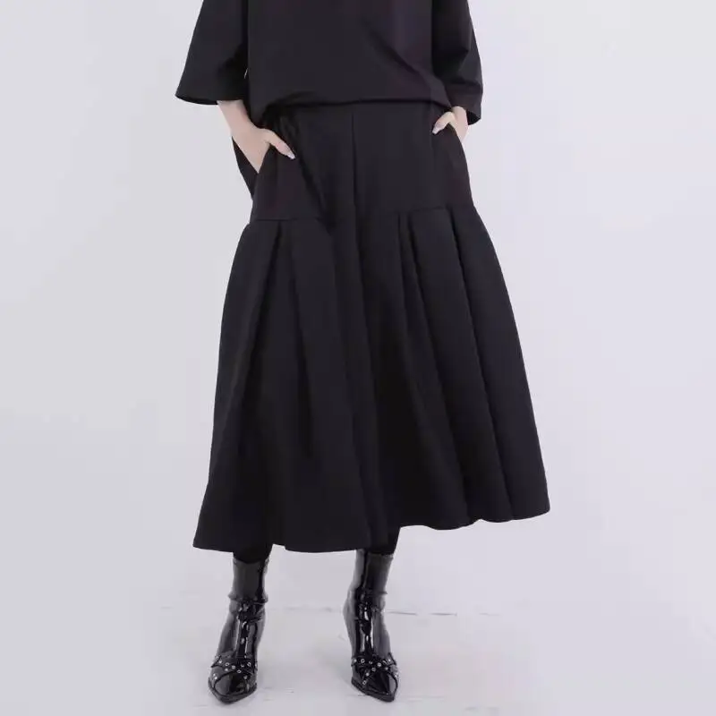 

Женские повседневные брюки-кюлоты в японском стиле, темные, универсальные, плиссированные, с широкими штанинами и высокой талией