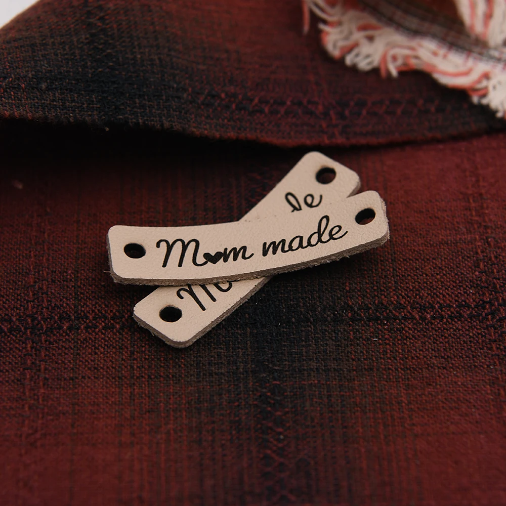 Custom Laser Engraved Leather Tags DIY Crafts Handmade Label for Knitting Clothing Bags Jewelry 10x40mm 1mm Thick with Rivets