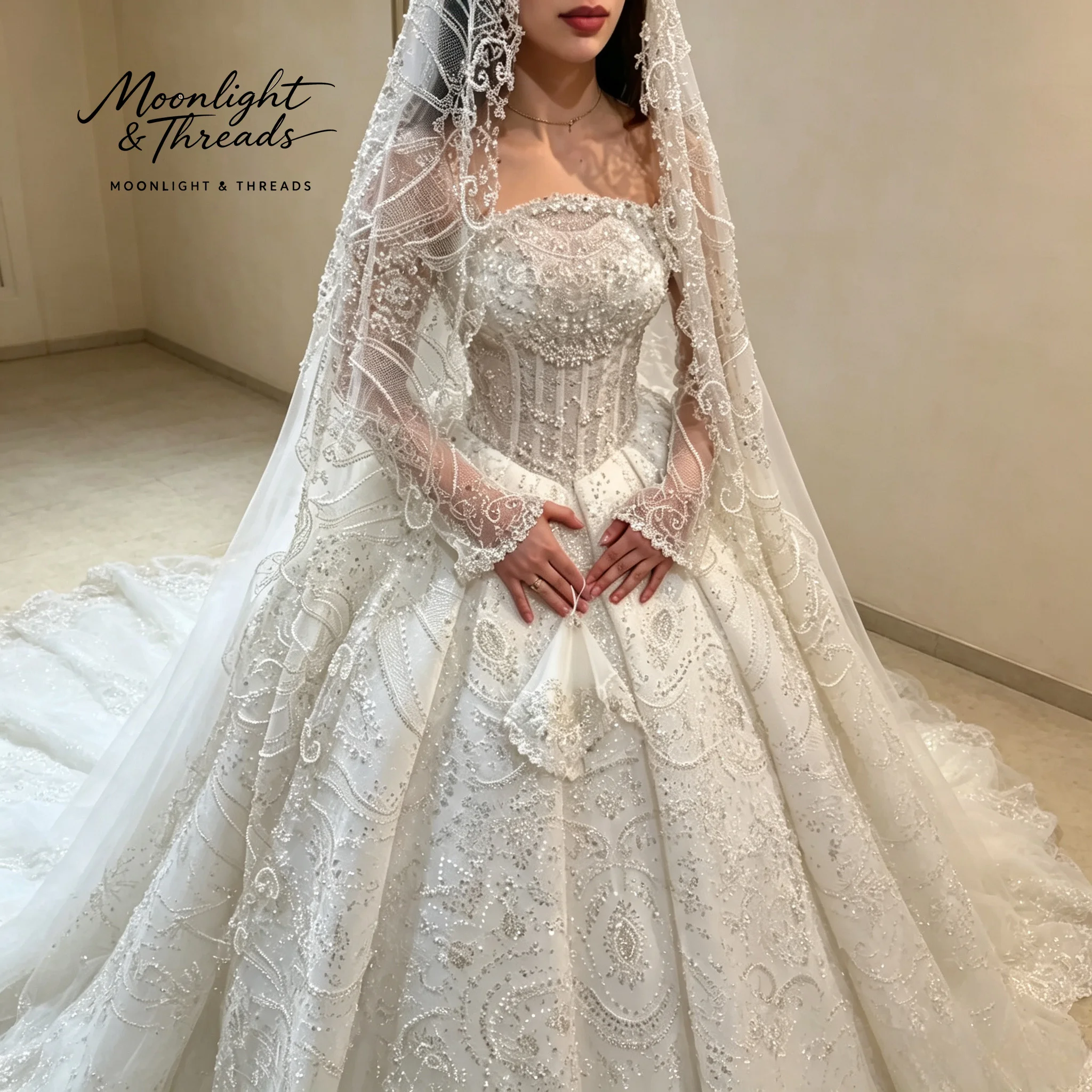 ชุดแต่งงานทรงบอลกาวน์สุดหรู ปร - Embroidery Veil บทวิจารณ์และราคา