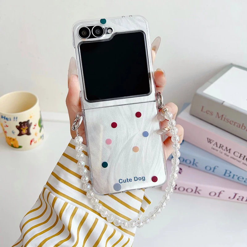 Korean ins Wavy Point Lattice Bow Phone Case with Bracelet for Samsung Galaxy Z Flip 6 ZFlip 5 flip4 flip3 Z6 Z5 Back Cover Capa