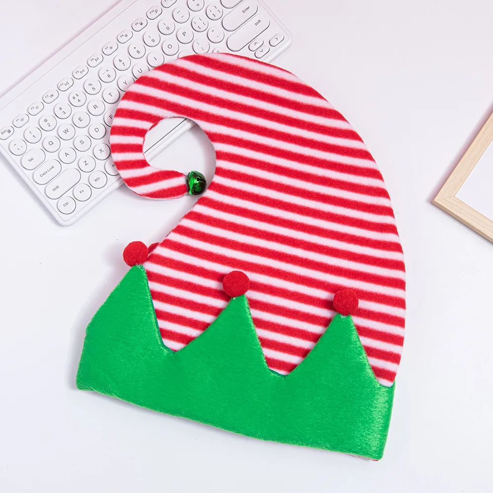 New Creative Ball Stripe Xmas Cap Christmas Xmas Soft Red Santa Elf Hat Party Supplies Winter Outdoor Christmas Hat