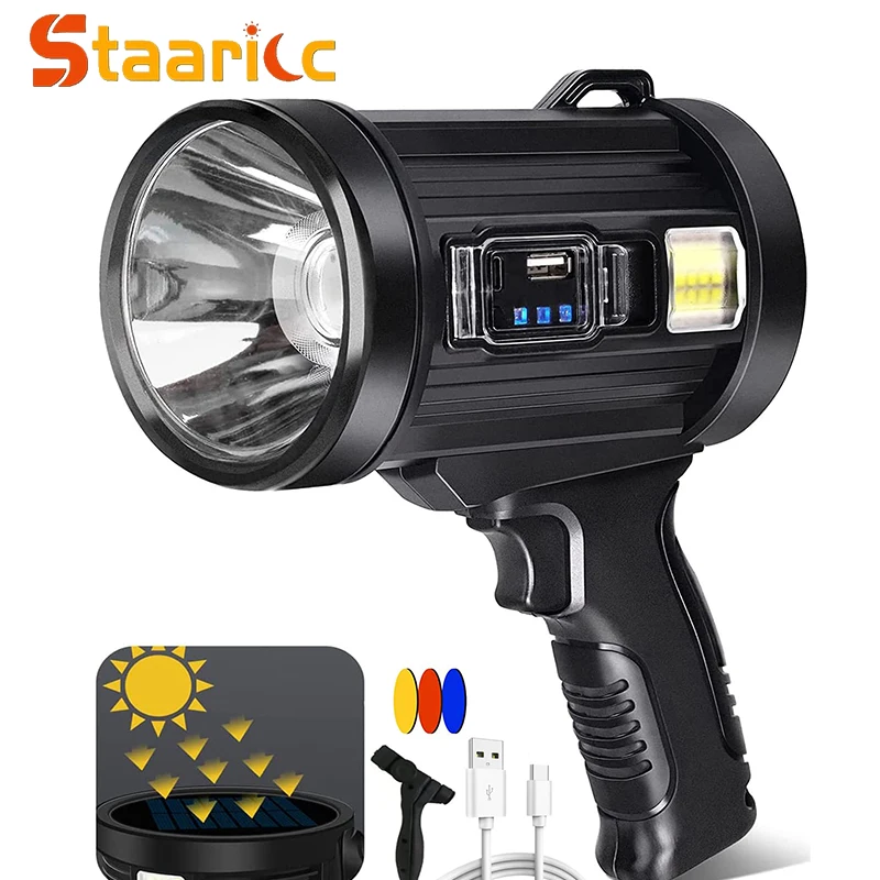 

STAARICC Rechargeable Led Spotlight Waterproof Handheld Large Flashlight Most Powerful Outdoor Solar Spotlights Searchlight