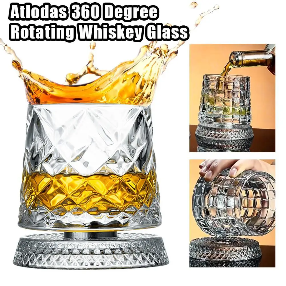 2Pcs/Set Whiskey Glasses Rotating Whisky Glass With Glass Base 360 Rotate Degrees Crystal Rum Glass Cocktail Party Drinking Gift