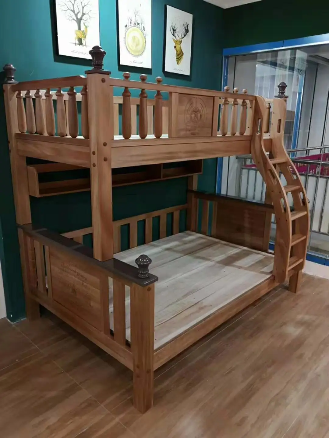 New Walnut Wood Wax Oil Light Luxury Children's Upper and Lower Double Layer Upper and Lower Children's Bunk Bed High Box