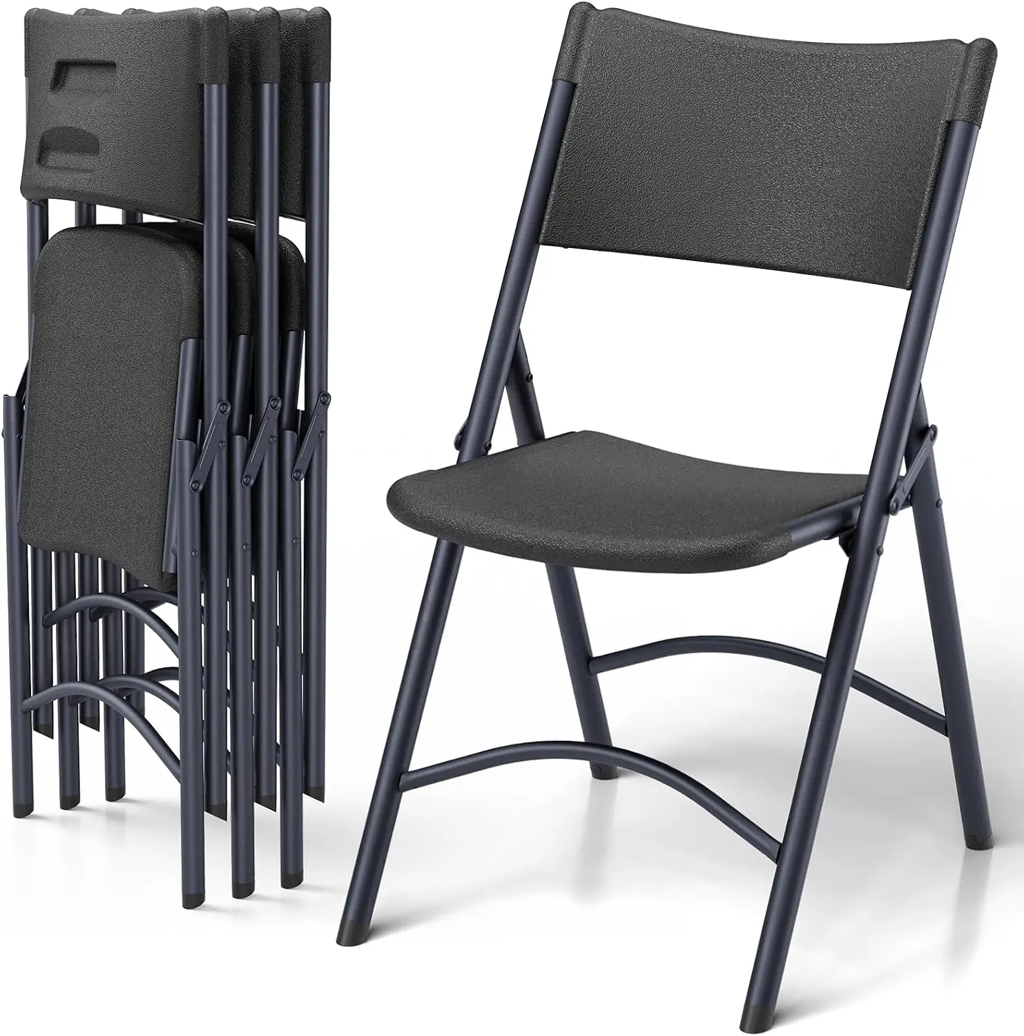 4-Pack Folding Chairs with Steel Frame, Ergonomic Curved Backrest, 500 lbs Capacity, Portable & Compact for Patio, Picnic, Camping, Outdoor Events