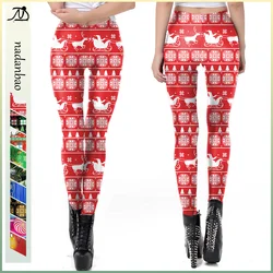 Nadanbao Vrolijke Kerst Grappige Leggings Vrouwen Rode Grappige Elastische Panty Broek Dames Sneeuwvlokken Print Lange Broek