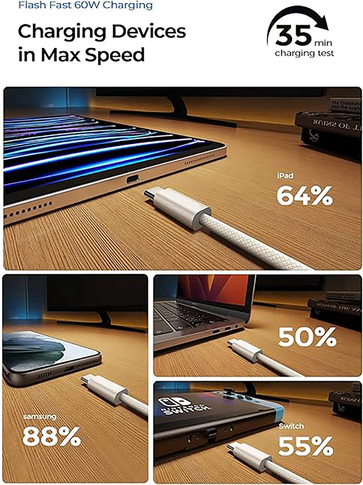 Cable de color USB-C a Type C para Apple iPhone 15 PD 60W carga rápida para Huawei Xiaomi Samsung, cable trenzado Type C accesorios 6