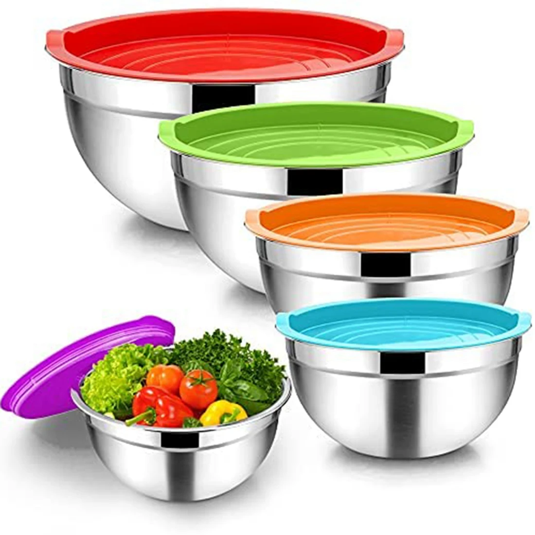 5 Pieces Mixing Bowl,Stainless Steel Salad Bowl Stackable Serving Bowl with Airtight Lids for Kitchen Cooking Baking,Etc