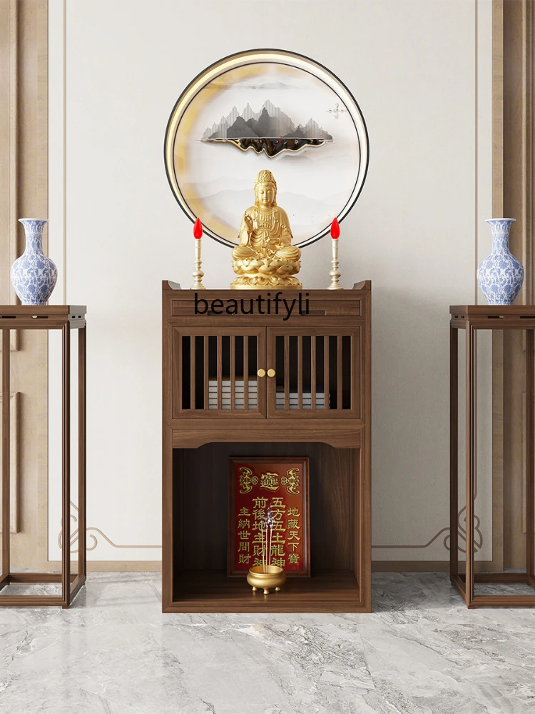 Solid Wood Household Buddha Niche Altar Altar God Cabinet New Chinese Style Buddha Shrine Altar Confession