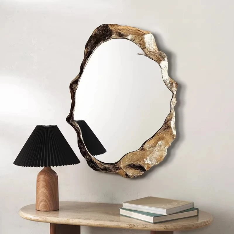 مرآة مدفأة أمريكية قديمة، إبداع فني، مرآة حمام غير منتظمة على شكل خاص لتزيين مرآة مكياج الحمام