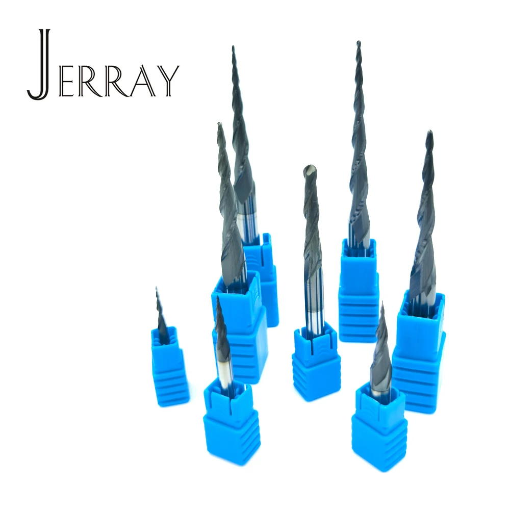 Carbide Espiral Cônico Bola Nariz Final Moinho Flautas Router Bit Madeira Trabalhando Cnc 2d 3d Carving Bits Madeira Fresa