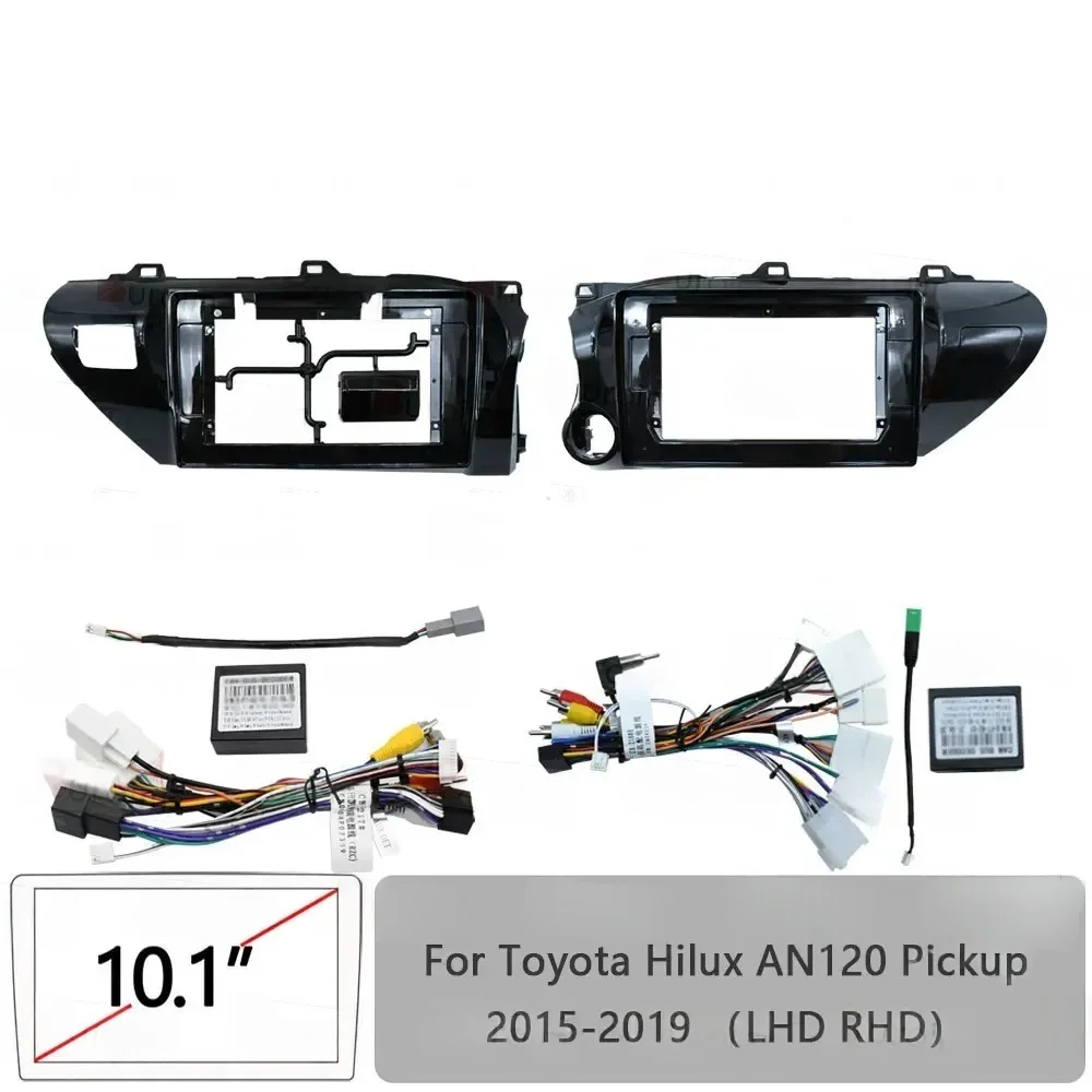 Car Radio Fascias Frame For Toyota Hilux AN120 Pickup 2015-2019 10 inch 2DIN Stereo Panel Wiring Harness Power Cable Canbus