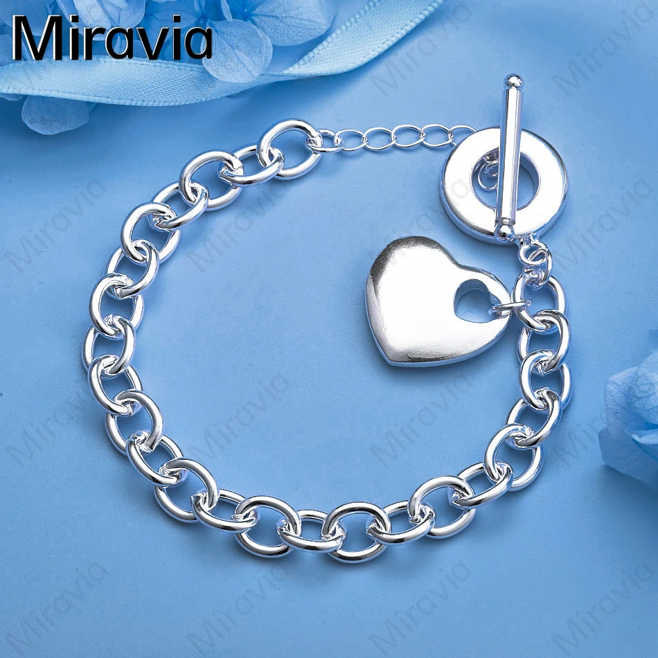 

Miravia 925 Sterling Silver Heart Center Pendant Chain OT Clasp Bracelet Women Charm Holiday Gift Party Jewelry