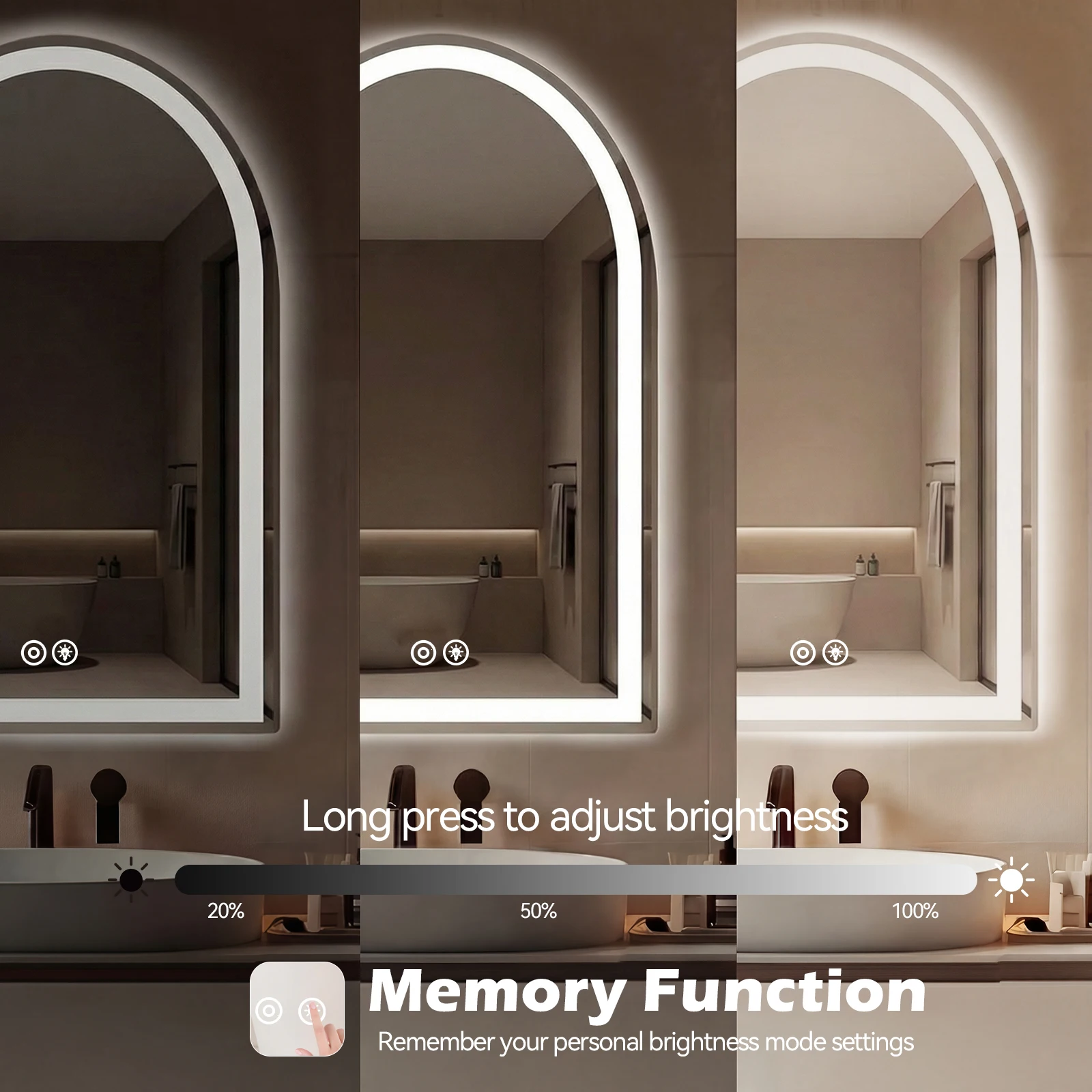 JHK Arched LED Bathroom Vanity Mirror for Wall Backlit Mirror with 3-Color Lights Memory Function Tempered Glass For Living Room image 5