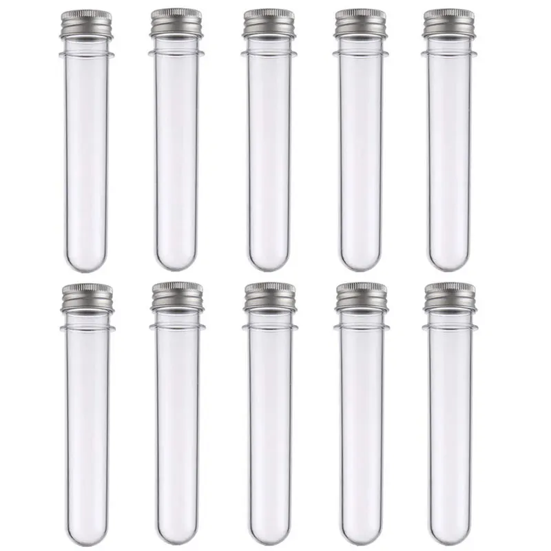 10Pcs 40ml Clear Plastic Test Tubes with Screw Caps Multi- Purpose Plastic Vials Containers for Party Candy Storage Cases