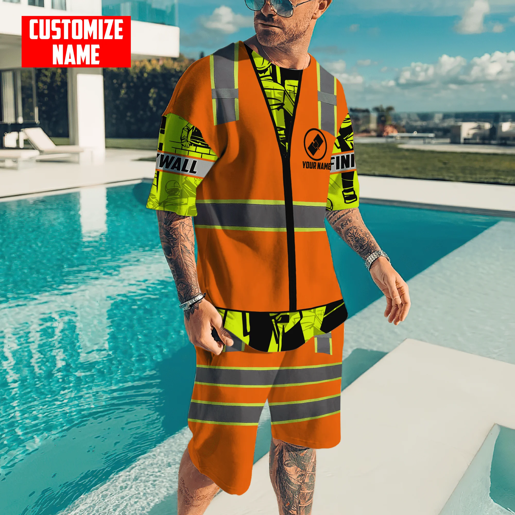 T-shirt et short pour homme, surdimensionné en 3D, streetwear, pour la plage, nom personnalisé