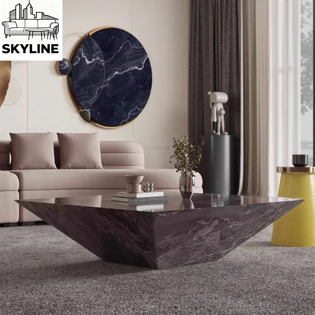 

"Italian Luxury Marble Coffee Table Set - Brown Stone Side End Tables, Elegant Living Room Centerpiece Furniture"