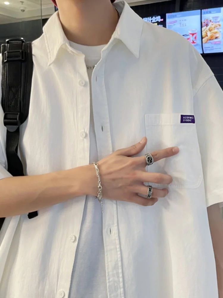 

White Casual Thin ort Sve irt for Men Summer Pure Color Versatile Five Button Collared Loose Fit Breathable irt