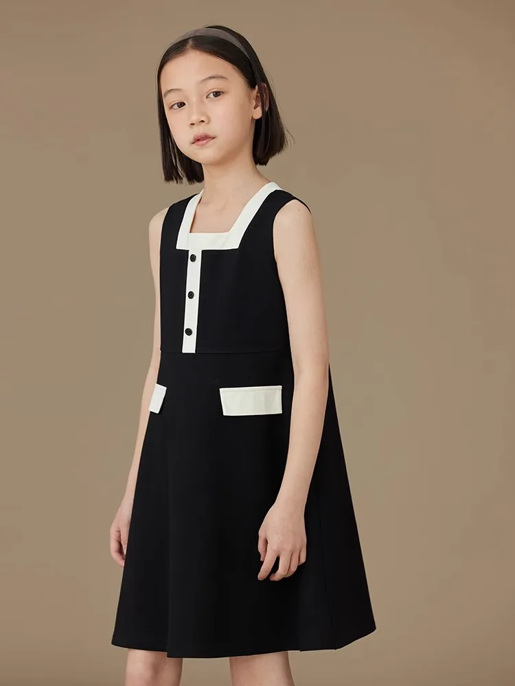 

Summer Peecabe Toddler Girls Color-blocking square neckline Dress Soft Tank Top Dress Short Sleeve