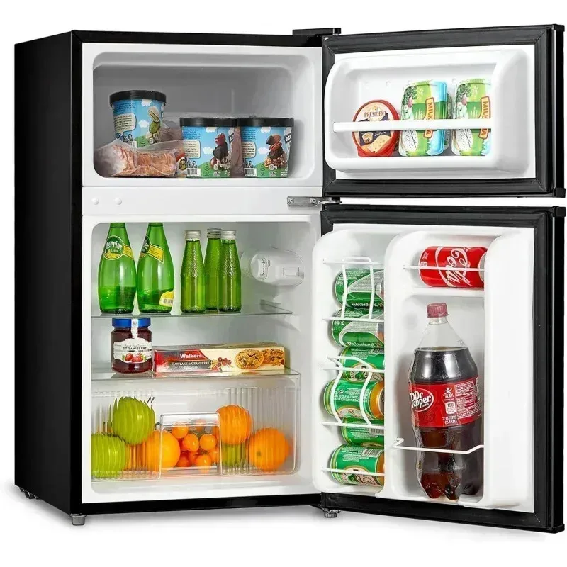 PMD4-Midea WHD-113FB1 ثلاجة صغيرة بباب مزدوج مع فريزر قابل للتعديل وإزالة الأرفف الزجاجية ثلاجة مدمجة، 3.1 قدم مكعب،