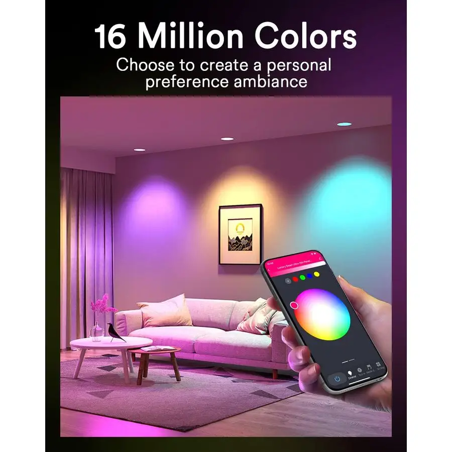 Black Smart WiFi Recessed Lights 6 Inch, Color Changing LED Recessed Lights with JBox 13W 1000LM, Dimmable Canless Wafer Downlig