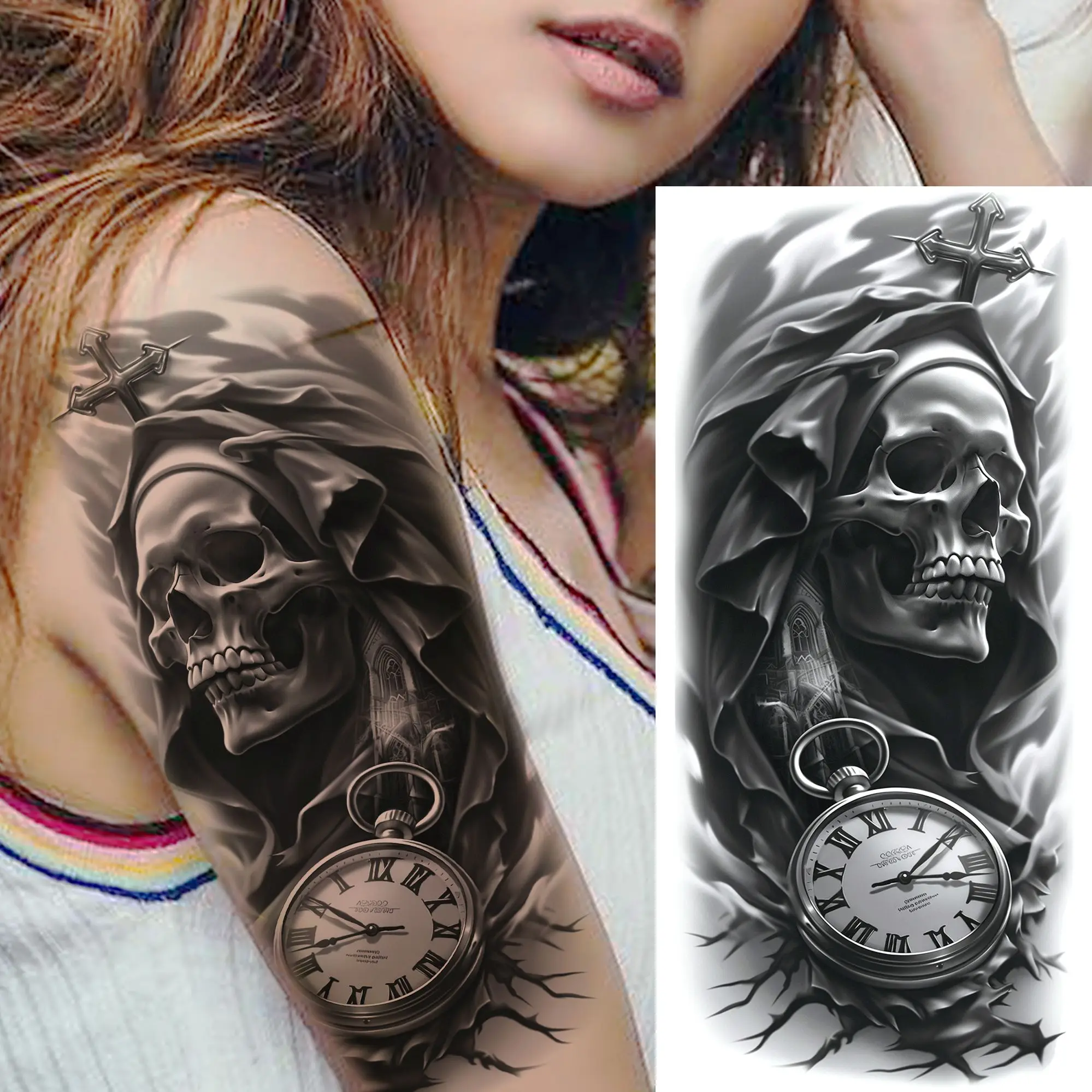 1 Sheet Trigal Wolf Tiger Skull Temporary Tattoos For Men Women Arm Tatoos Waterproof Realistic Zeus Dragon Fake Tattoos Sticker